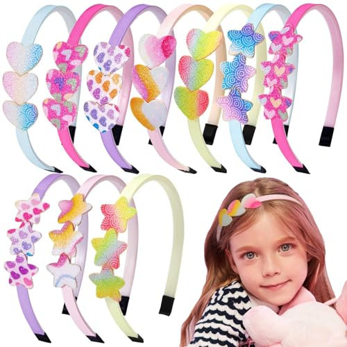 Nenjindz 10Pcs Glitter Haarbänder für Mädchen Frauen, Glitter Star Haarreif Mädchen Herz Pailletten Haarreifen Sparkling Regenbogen Stirnbänder Multicolor Haarband Zubehör für Kinder Teens