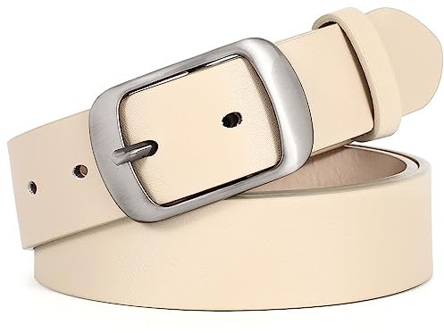 JasGood Damen Ledergürtel für Jeans Hosen Mode Kleid Gürtel für Damen mit Dornschließe, Beige, 110cm(Für Taillengröße 76-90cm)