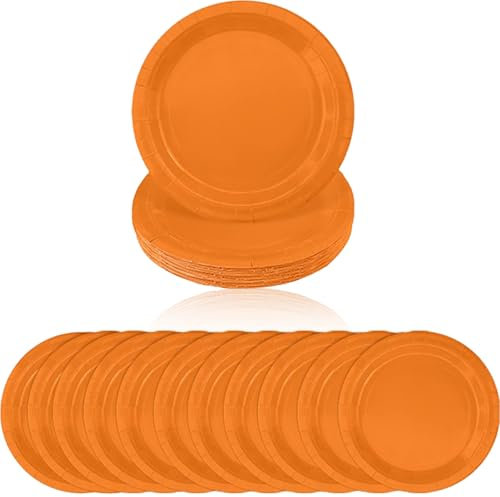 Lot de 16 assiettes rondes en carton orange de 17,8 cm de couleur unie - Assiettes jetables en carton pour anniversaire, barbecue, Noël, pique-nique, fête prénatale pour enfants, décorations de table
