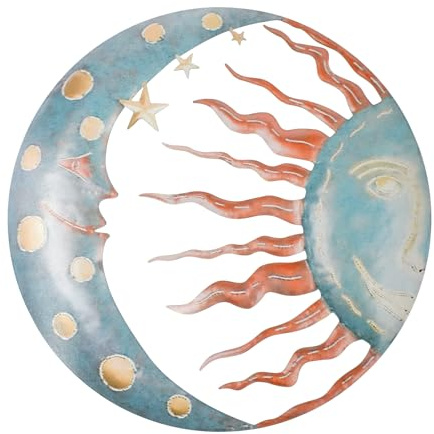 MrMrKura Metall-Sonnenkunst-Wanddekoration, 30 cm, große Metallsonne, Mond, Sterne, Wandbehang, Dekoration für den Innen- und Außenbereich, Haus, Garten, Terrasse, Bauernhaus (blau)