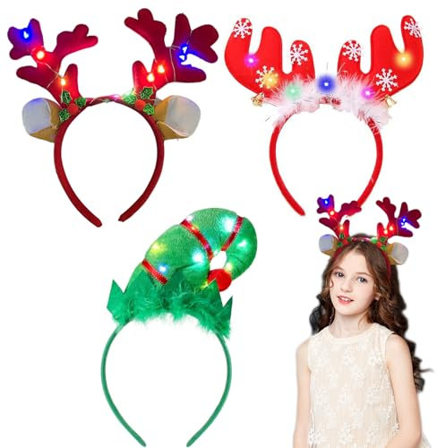 3 Stück Weihnachtsbaum Stirnband, Elfenhut Stirnband Haarreifen Weihnachten Christmas Headband, Stirnband Elchgeweih Geeignet für die Dekoration von Weihnachtsfeiern, Cosplay Stirnband Requisiten