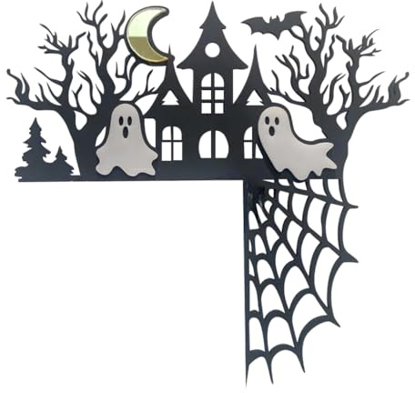 DONGKER Tür Dekorationen Halloween, Scharze Kürbis/Geister/Fledermaus Türaufsatz Deko, Metall Wandtattoo Türeckenschild für Türecke, Fensterecke