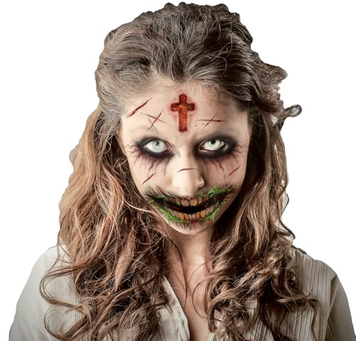 FIESTAS GUIRCA Zombie-Gesichtstattoo, mehrfarbig, 30 x 13 cm, Make-up und FX für Halloween, Karneval und Kostümpartys, ideal für Kinder und Erwachsene, mehrfarbig