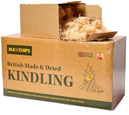 Maxchips Dried Kindling Wood & Natural Firelighter – Box Of Kindling Sticks With 1 Box of 50 Firelighters – Smokeless Fire Starter for charcoal Burner, Stove, Open Fire, Pit, BBQ & Camping Oven