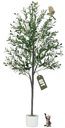 Artificial Olive Tree Fake Tree Faux Olive Tree 6ft，Olive Trees Artificial Indoor with Natural Wood Trunk and Realistic Leaves and Fruits for Home House Office Décor