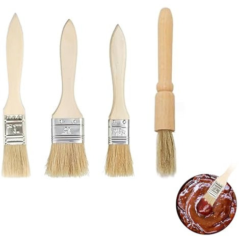 KPSRFG 4Pcs Pastry Brushes, Wooden Pastry Brushes Set, Premium Oil Brush for Cooking, Baking, Basting, Coffee & Egg Glazing, Multi-Size Food Brushes with Ergonomic Handles