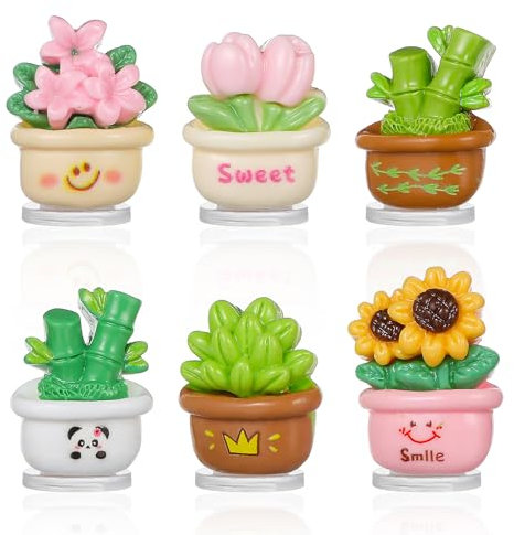 HJZHII 6 piezas de adornos de coche, decoración de salpicadero, lindas plantas de imitación frescas en maceta, decoración de coche, maceta de cerámica en miniatura para accesorios interiores de coche