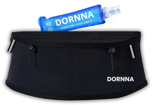 DORNNA - Running and Trail Belt + Soft Flask 250 ml, Running Belt with Backrest for Men and Women, Elastic and Lightweight Belt., Black/White, M, Running & Trail Fanny Pack