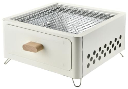 Griglia Barbecue con Cassetto Estraibile, Graticola per Barbecue da Tavolo Portatile Quadrata, Barbecue Carbonella per Campeggio, Cortile, Picnic e Spiaggia(White)