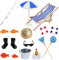 Xerteam 21 Stück Wichtel Angelrute Set, Miniatur Zubehör Puppenhaus Deko, Sommer Strand Mini Liegestuhl Deko mit Schwimmringe, Sonnenschirme, Fischernetze, Miniaturen 1:12 Puppenhäuser Geschenk