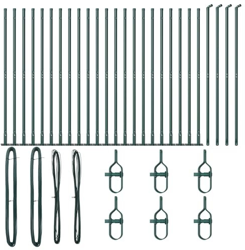 vidaXL Durable Green Steel Fence Set Weatherproof 3.2 x 88.5 cm Easy Assembly Garden Fence 52 Pieces Includes Tension Wire and Angle Post Outdoor Protection