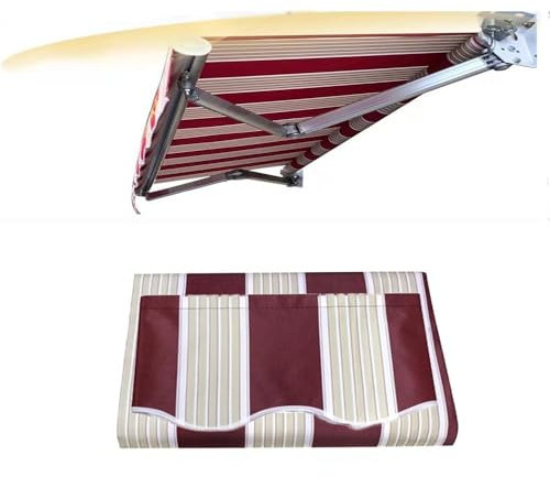 MACAGGTNTU Einziehbar Markisenbespannung 3/4/5/6/7m Balkonmarkisen Ersatzstoff Rot Streifen Ersatz Markisenstoff Mit Volant, Markise Sonnenschutz Stoff Reißfest((19.6x16.4ft) 6x5m)