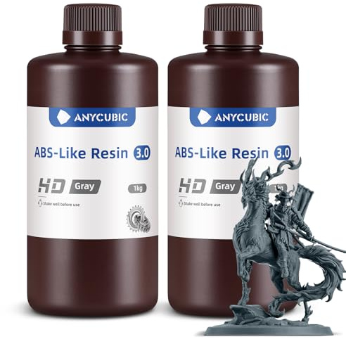 ANYCUBIC ABS-Like Resin 3.0 für Resin 3D Printer, HD Grau, 1000g, 2pcs | 3D Drucker Resin mit Ausgezeichneter Härte und Zähigkeit, Hochpräzises, Geruchsarmes 405 nm UV-härtbares Harz