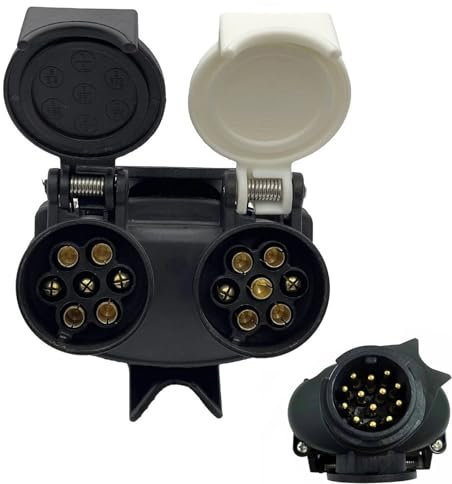 BAAQII Towing Electrics Adaptor Connector 13 Pin to 7 Pin Twin 12N & 12S Short Towing Socket Adapter Plug Extension Lead for Caravan Trailer Camper Truck