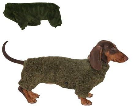 Fleece-Overall mit Dackel-Motiv, Rollkragenpullover, geeignet für Dackel, Winter, weich, gemütlich, Hunde-Pyjama, Kleidung (Dunkelgrün, Größe XS)