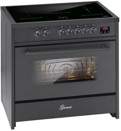 Induktionsherd 90 cm GURARI E 913 BL Standherd Schwarz, 5 Kochzonen, XXL Backofen 121L, Range Cooker, 2 Flex-Zonen