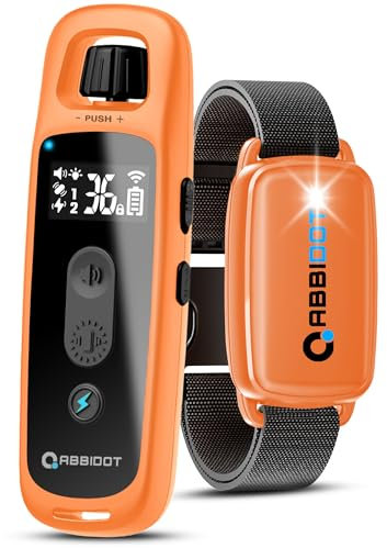 ABBIDOT Collier de Dressage pour Chien, Veilleuse et 4 Modes de Dressage, Bip, Vibration et Stimulation, Rechargeable Collier Anti Aboiement avec Télécommande pour Petits et Grands Chiens (6-55 kg)