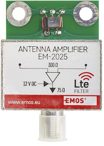 EMOS Breitband-Verstärker 25 dB (Frequenzbereich 5-260 MHz, 470-790 MHz) für Montage in Antennen-Steckdose 27 mm, Signalverstärker mit F-Buchse für TV, Radio, Kabelfernsehen