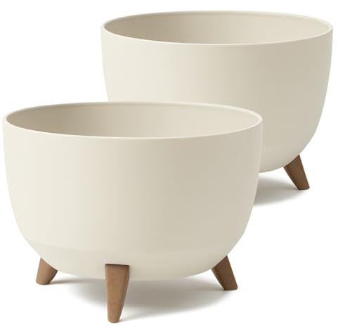 Tymar Übertöpf groß mit Füßen, Blumenübertopf für draussen, Blumentopf groß, Schale für solarbrunnen, terrassenkübel rund_Roma ((2pack) Beige; ø 40 cm)