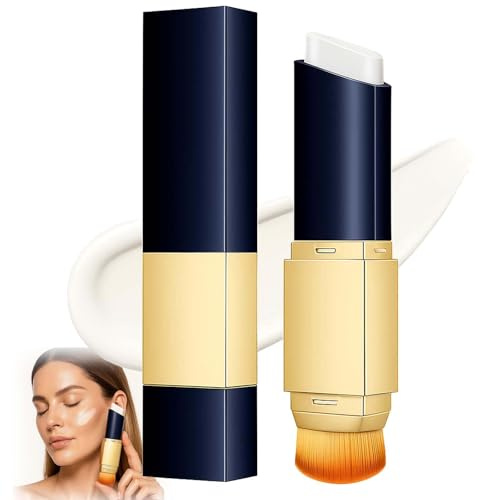 2-in-1 Full Coverage Foundation and Concealer Stick in Ivory - Lightweight Cream Formula Hexagonal Design with Built-in Blending Brush for All Skin Types and Radiant Finish