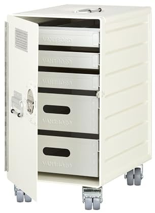 VanDeBord Rollcontainer mit Schubladen, mobiler Aktenschrank, Metallschrank, Schubladenschrank Küche, Druckertisch mit Rollen, vormontiert, 53,5 x 29,5 x 40,7, Bord Box XL, Weiss, Büro