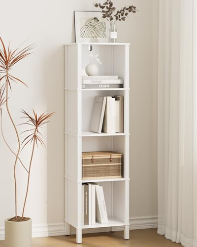Apetaccat Bücherregal mit 4 Ebenen, Bücherschrank, Eckregal, Aufbewahrungsregal für Wohnzimmer, Büro und Schlafzimmer,Weiß