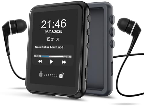 64GB MP3 Player with Bluetooth 5.3, QNGEE 2.4 inch Full Touchscreen Music MP3 for Kids, FM Radio, Voice Recorder, HiFi Sound, E-Book, Earphones Included