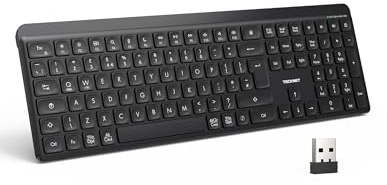 TECKNET Silent Wireless Keyboard Rechargeable, Dual Bluetooth & 2.4G USB | UK Layout Full Size, Quiet Typing, 3 Device Connection, Spill Resistant, Ergonomic Keyboard for PC, Laptop, Tablet and Phone