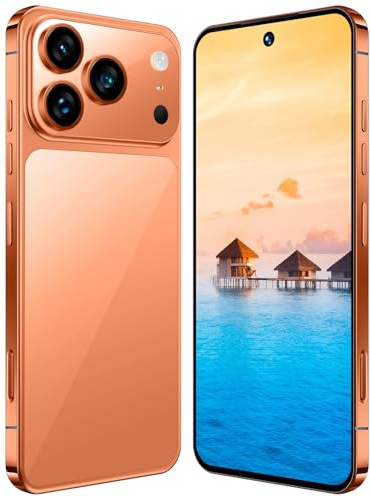 I17 Pro Max Unlocked Phone, Android 15.0 OS, 7.3-inch High-definition Screen Smartphone, 8000mAh Battery, 16GB RAM 1TB ROM Dual SIM Dual Standby Cellphone, Sim-Free Smart Phone,Orange-7.3 Inch