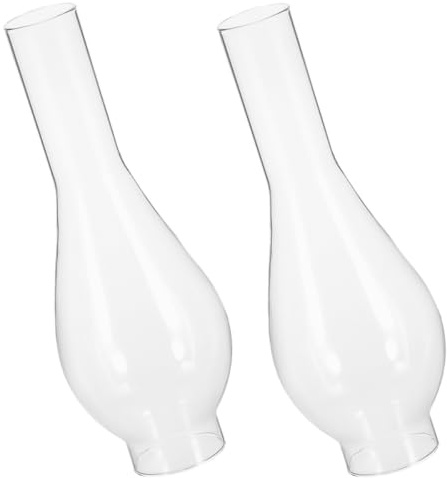 PAMINGONO 2 Stück Lampenschirm aus Klarem Glas Ersatz für Öllampe und Petroleumlampe Hitzebeständiger Lampenglas schornstein Vintage Retro Design Kompatibel mit Kleinen Öl lampen Einfache