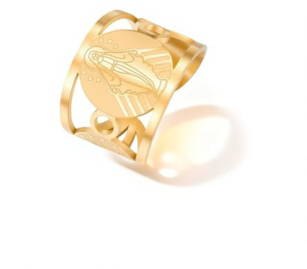 Amaxer Jungfrau Maria Ring für Frauen Edelstahl Wunderbare Medaille Katholischer religiöser Schmuck Offener verstellbarer Ring