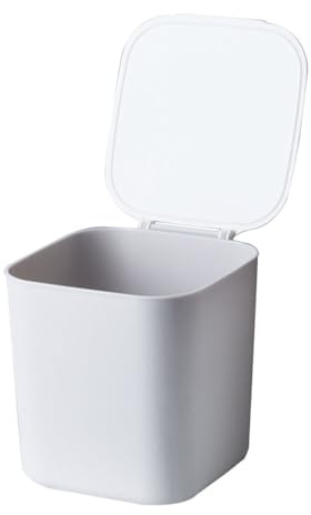 NUOBESTY Small Desktop Trash Bin with Lid, White Portable Rubbish Storage Can for Kitchen, Office, and Makeup Tools Holder, Compact Countertop Garbage Bucket for Home and Desk Use
