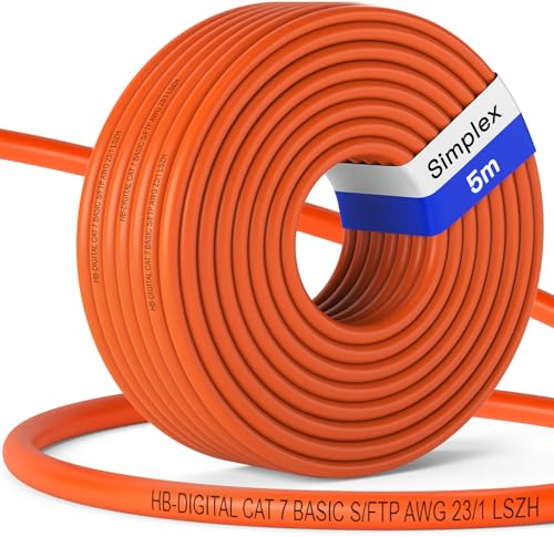 HB-DIGITAL 5m CAT 7 Netzwerkkabel Simplex - Orange | LAN Kabel Verlegekabel, Ethernet Installationskabel, AWG23 10 Gbit/s, S/FTP LSZH BauPVO Eca, Datenkabel Simplex