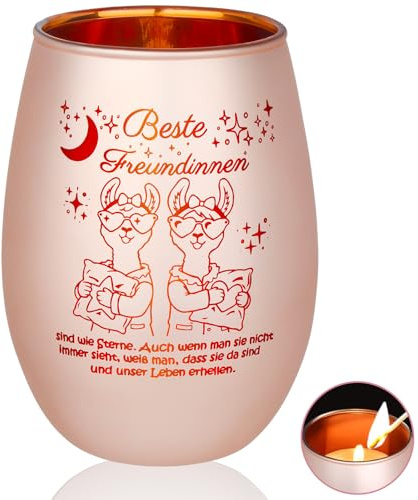 Windlicht Glas für Beste Freundin Geschenke, Alpaka Windlicht mit Gravur | Windlichter Personalisierte Geschenke für Freundin, BFF Teelichthalter, Frauen Freundinnen Geschenkideen für Geburtstag