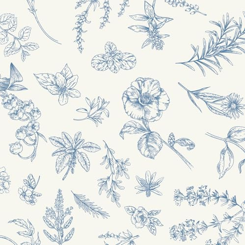 Timeet Peel and Stick Wallpaper Blue Floral 44CM×3M Waterproof Self Adhesive Vinyl Flower Leaf Contact Paper Removable Vinyl Wrap Thicken Sticky Back Plastic Roll Kitchen Bathroom Wall Covering