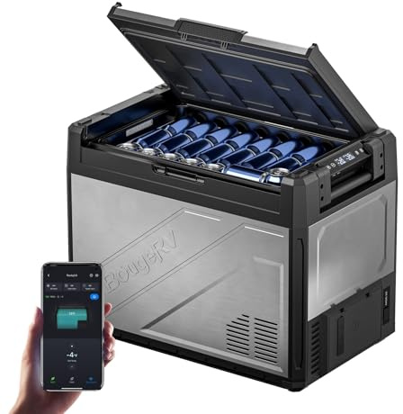 BougeRV Rocky V3.0 Doppia Zona Frigorifero Auto 65L con Freezer, -20℃~20℃ | Compressore 12V 24V 230V Controllo App Metallo IPX4 Frigo per Camping Viaggi Barca Pesca