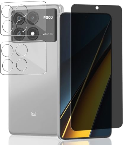 Jaavkkma Cristal Templado Privacidad para Xiaomi POCO X6 Pro 5G (6.67), 1 Pieza Anti Espía Protector Pantalla + 2 Piezas Protector Cámara, 9H/Sin Burbujas, Película para Xiaomi POCO X6 Pro 5G (6.67)
