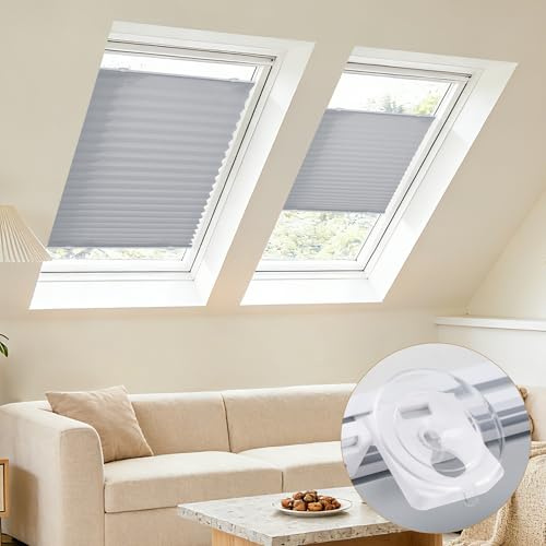 Grandekor Plissee ohne Bohren mit Saugnäpfen Crush 75x130cm Hellgrau | Plisseerollo für Dachfenster Blickdichtes Faltrollo Innen Sonnenschutz für Fenster ohne Werkzeug Verstärkter Halt Aluschiene