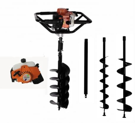 82CC 2Stroke Petrol Earth Auger Fence Post Ground Hole Borrer Digger 3 Drill Bits Diameter (100,200,300mm), Post Level & Extension
