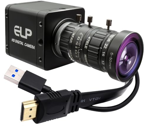 4K 60fps Streaming Camera, USB 3.0 Two HDMI Outputs, 10X Optical Zoom, 5-50 mm Telephoto Lens, Professional Video Camera with Manual Focus for Computer, Laptop, TV, High Speed PC Webcam