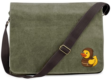 Huuraa Umhängetasche Quietscheente Mönch Gummiente Kloster 14 Liter Military Green Canvas Laptoptasche Geschenkidee
