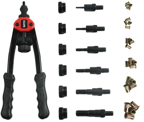 CCLIFE Nietmutternzange Set M3–M10 inkl. 60 Nietmuttern | Rutschfester Ergonomiegriff, passend für Blindnietmuttern M3 bis M10 für Werkstattmontagen
