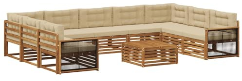 vidaXL Outdoor-Sofagarnitur 10 pcs Natur und Beige Massivholz Akazie, Gartenmöbel Set, modernes Sofa für den Außenbereich, Lounge ganz entspannt, Terrasse, Patio