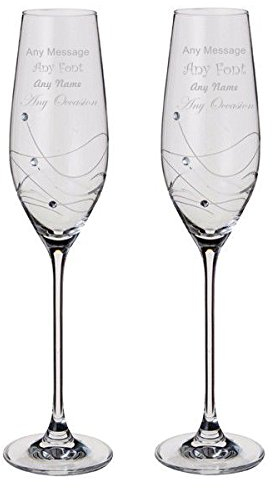 Dartington Personalised Any Occasion Glitz Pair of Champagne Flutes Glasses with Crystals - Add Your Own Message FREE ENGRAVING