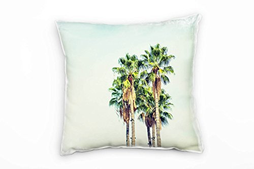 Paul Sinus Art Natur, Palmen, grün, blau, braun Deko Kissen 40x40cm für Couch Sofa Lounge Zierkissen - Dekoration zum Wohlfühlen