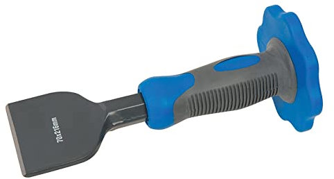 Dapetz ® Bolster Chisel with Guard Powder Coated & Tempered Cutting Edge 70 Milimeter X 216milimeter. for Demolition, Cutting and Shaping of Bricks and Blocks