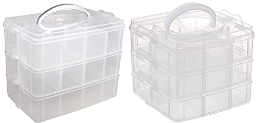 Rayher 39320000 Sortier-/Aufbewahrungsbox, mit Tragegriff, 3 Etagen. 17 Fächern, 23,1 x 15,6 x 18,5 cm & 00 Sortier-/Aufbewahrungsbox, transparent, ideal zur Aufbewahrung und Organisation, erweiterba