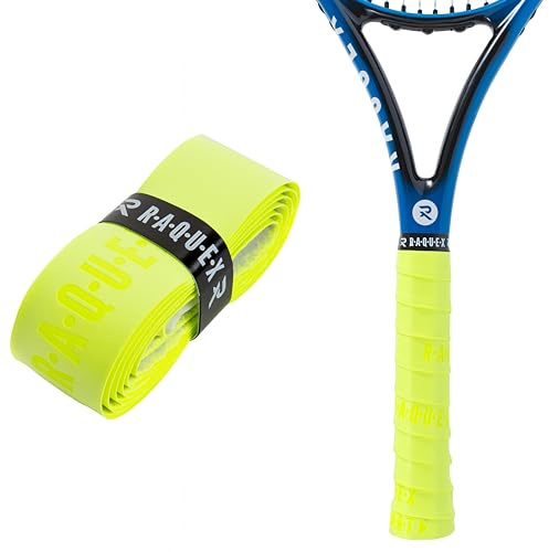 Raquex Enhance Replacement Racket Grip: Tennis Grip, Badminton, Squash Grip Tape, Padel, Pickleball. 14 Colours. Premium, Self-Adhesive Tennis Racquet Grip with Finishing Tape (Yellow, 25 Grips)