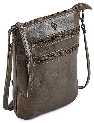 Cochoa Small Triple Zip Real Leather Women's Crossbody- Premium Vintage Crossover Shoulder Sling Bag (Olive Green)