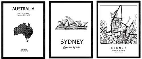 Pack von Plakaten und Denkmäler Ländern. Sydney Stadtplan, Karte Denkmal Harbour Bridge Australien B. Größe A3